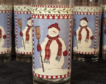 Set of 4 Anchor Hocking Debbie Mum Snowman Tumbler Glasses