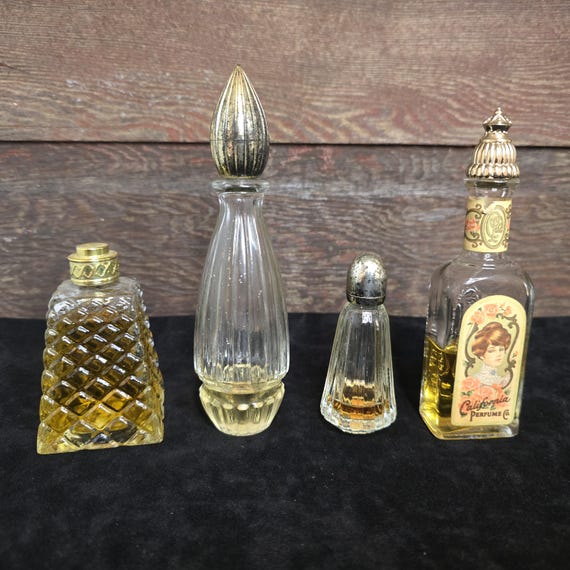 Set of 4 Vintage Avon Perfume Bottles Brocade Roses California