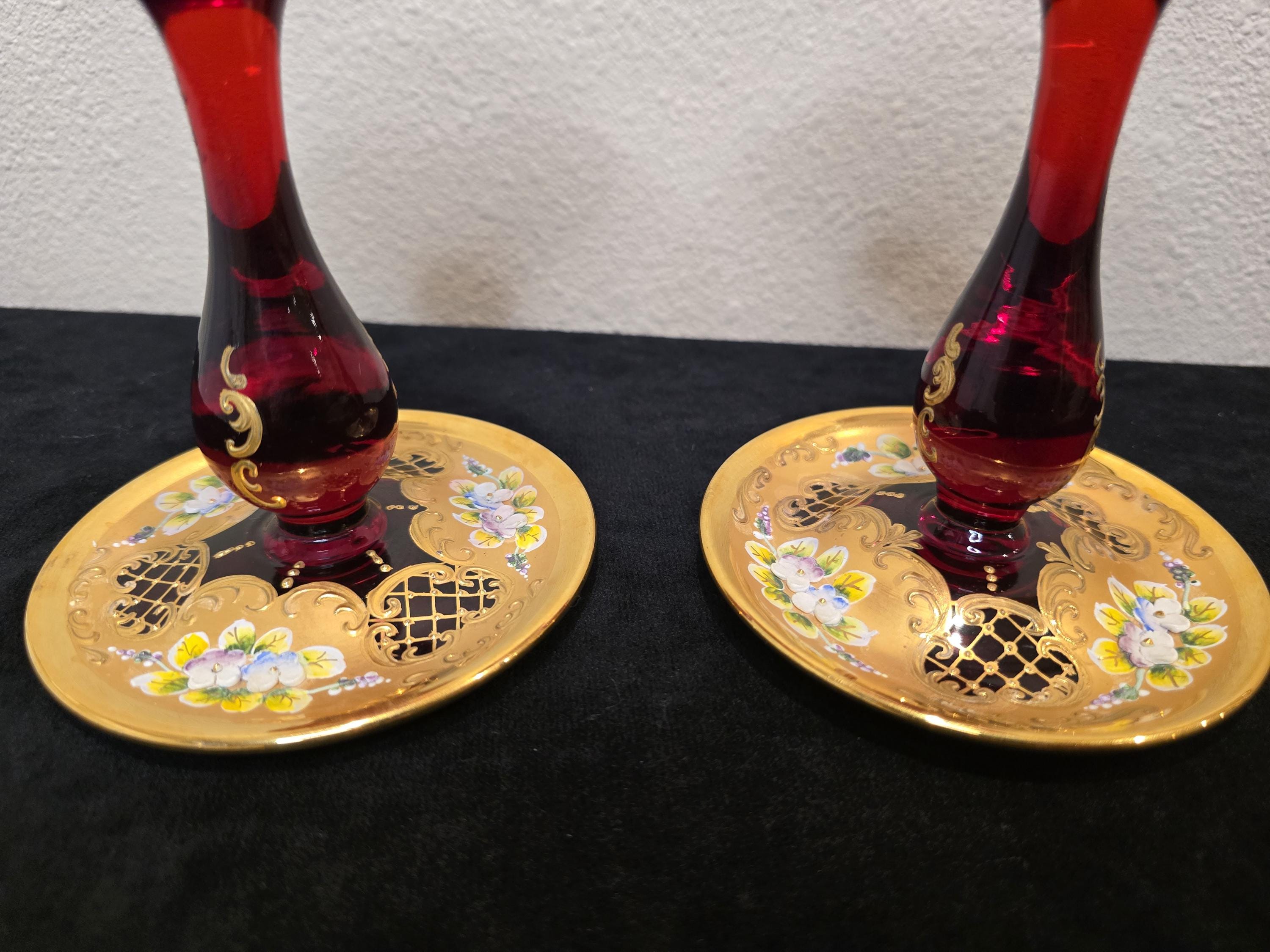 20 世紀中期のムラーノ ルビー ガラス キャンドル ホルダー - Etsy 日本