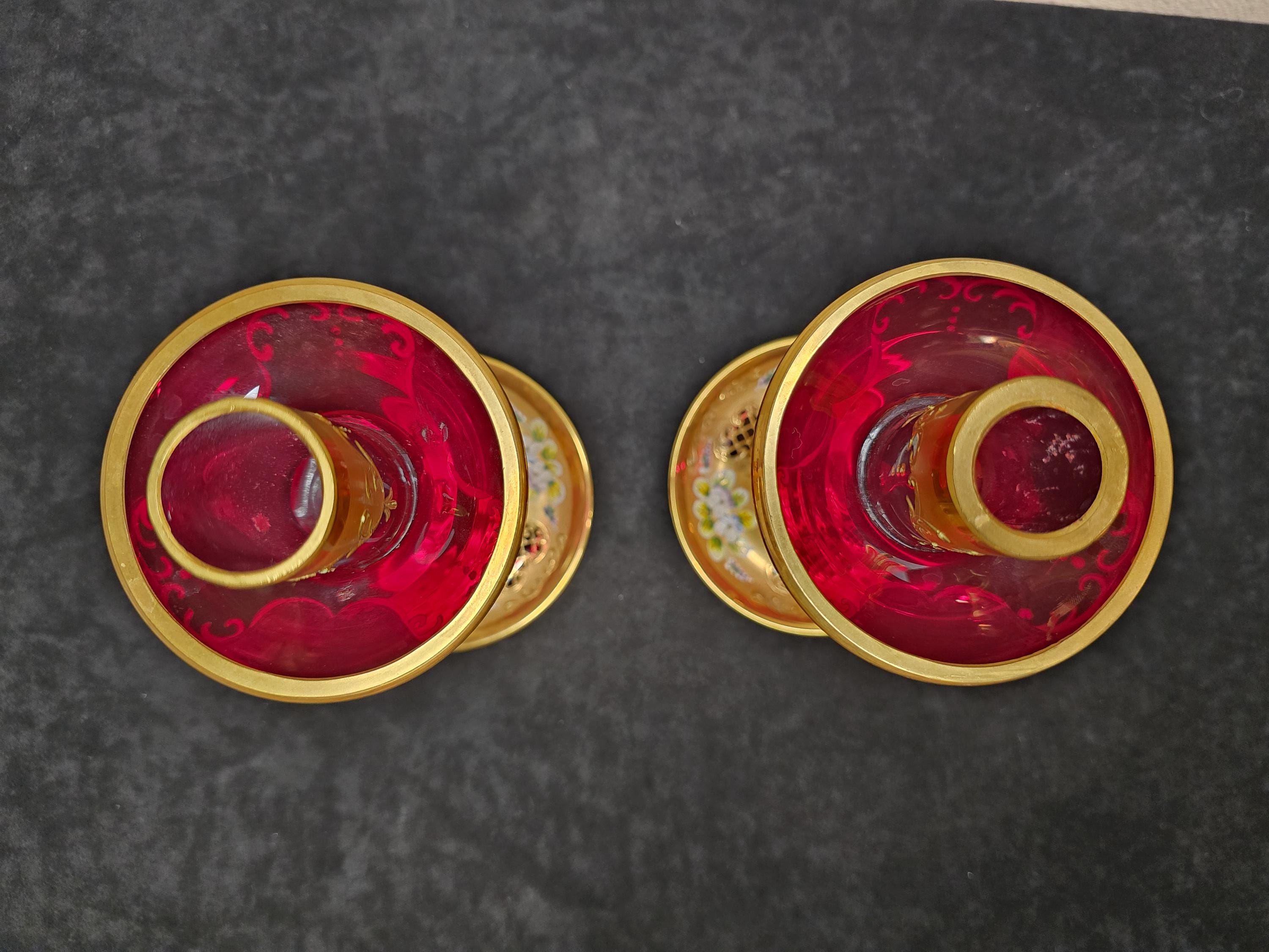 20 世紀中期のムラーノ ルビー ガラス キャンドル ホルダー - Etsy 日本