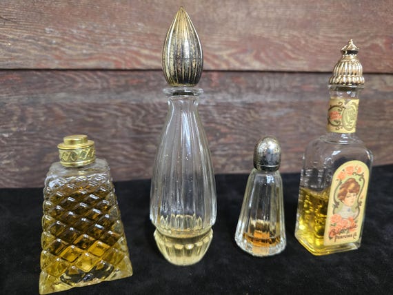 Set of 4 Vintage Avon Perfume Bottles Brocade Roses California