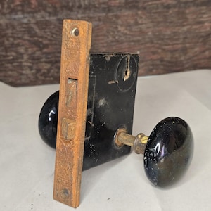 Antique Mortise Lockset with Black Porcelain Knobs, Vintage Door Hardware, Salvage Hardware, Architectural Antique