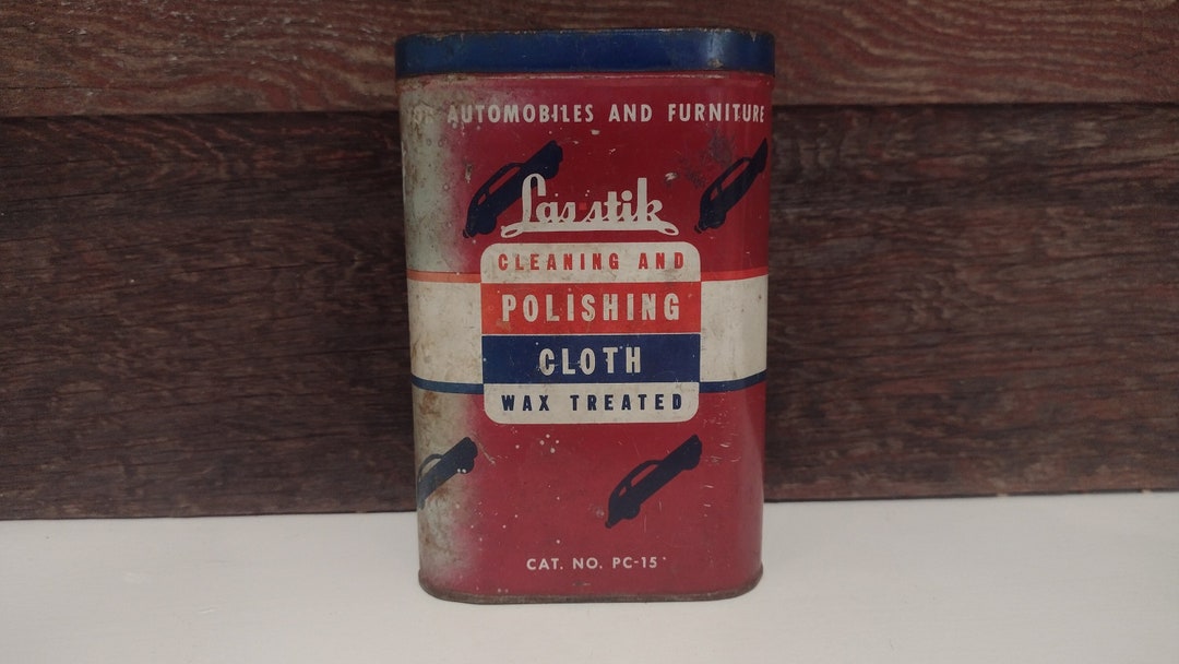 Curated visual reference: Antique Metal Polishing Tips Reference: Vintage Las Stik Cleaning And Polishing Cloth And Metal Container