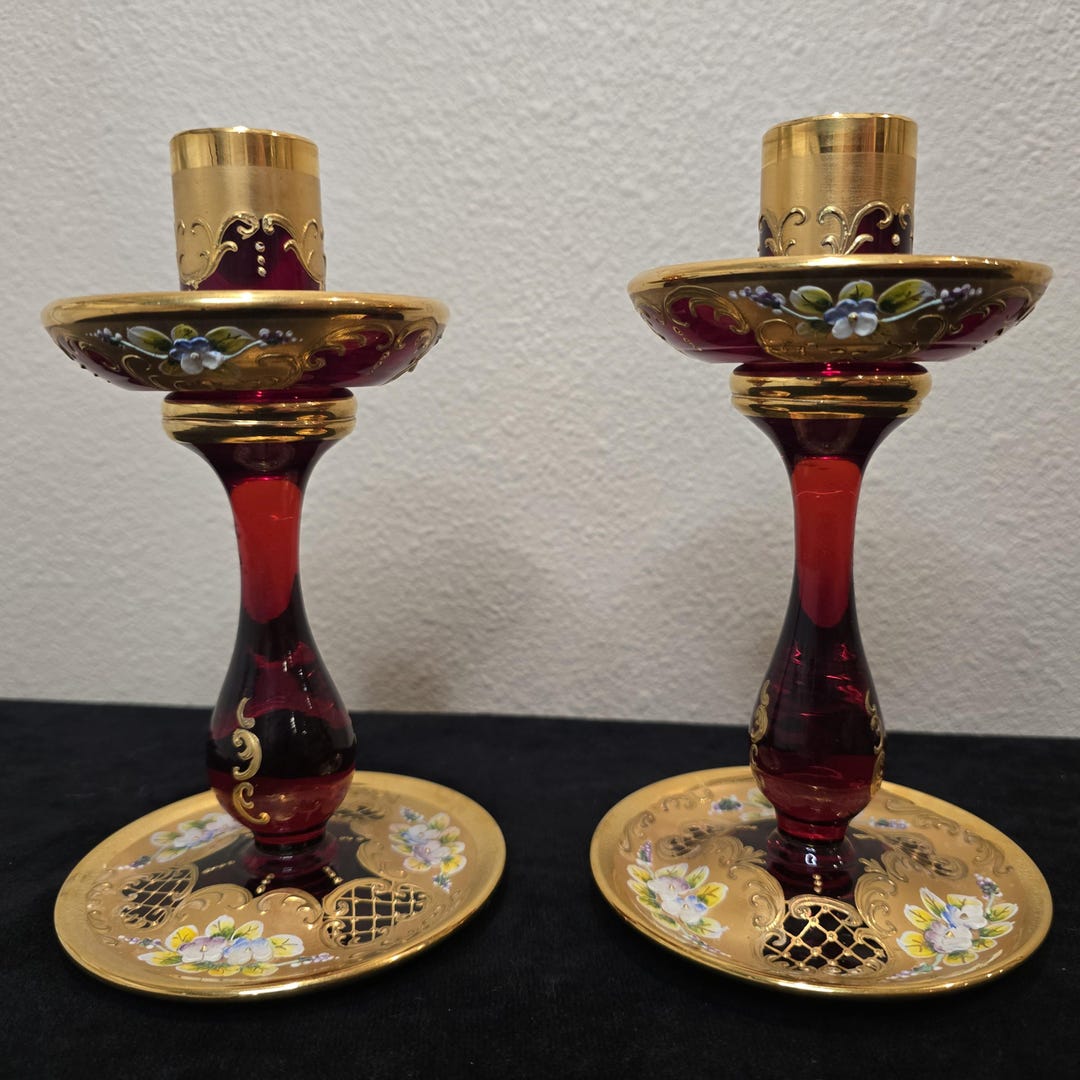 20 世紀中期のムラーノ ルビー ガラス キャンドル ホルダー - Etsy 日本