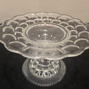 Vintage Clear Glass Cake Stand - Geometric Pattern - 8&quot; Wide