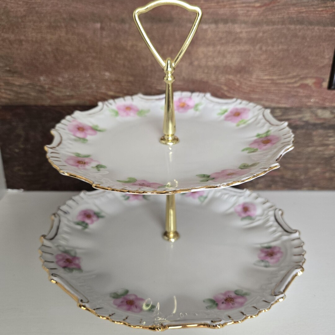 Vintage 2-tier Cake Stand – Floral Pattern With Gold Trim | Elegant ...