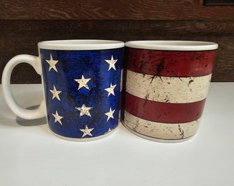 Pair of Warren Kimble, Colonial Flag Coffee Mugs Cup