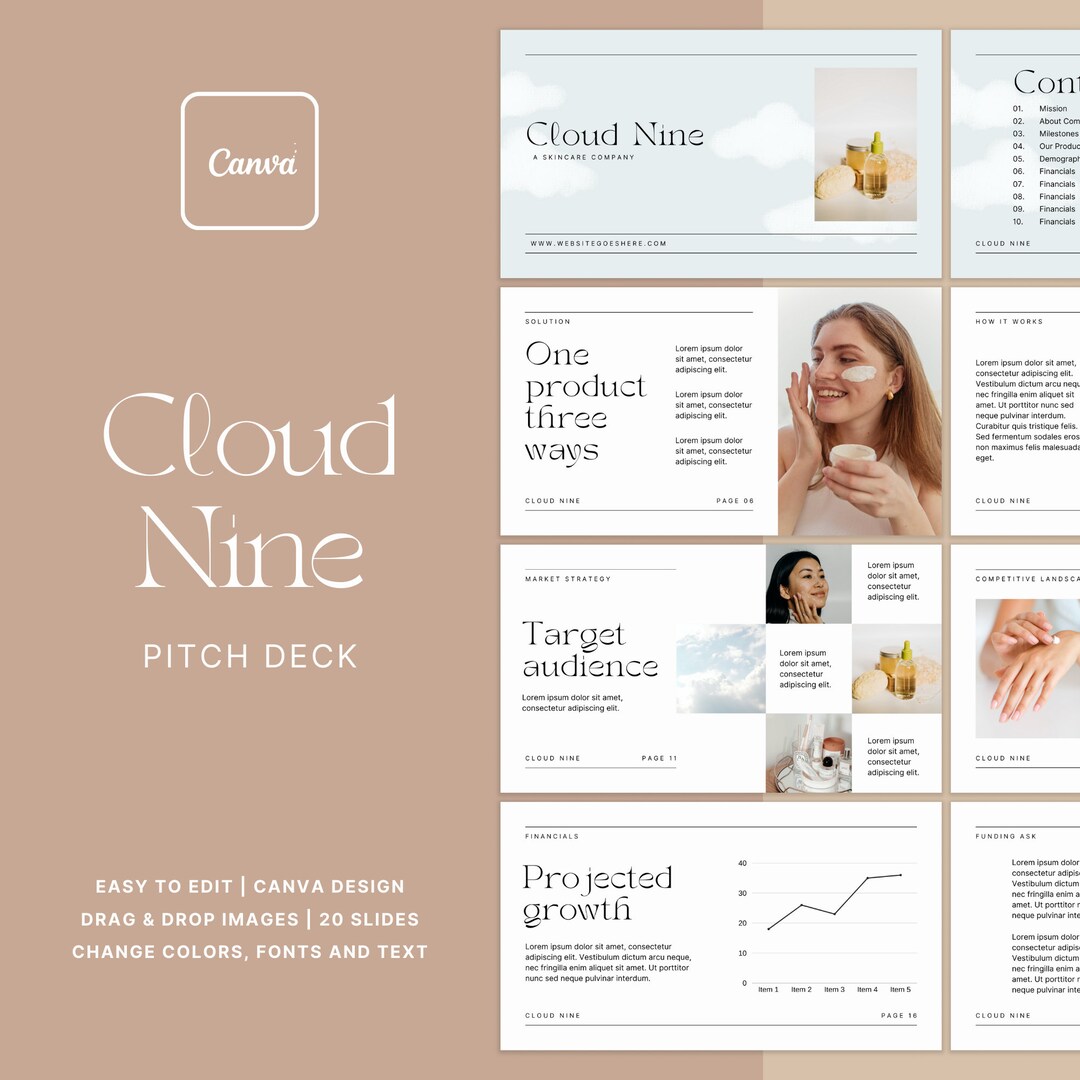 Cloud Nine | Elegant Pitch Deck Presentation | Designed in Canva - Etsy