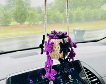 Halloween Crochet Car Hanging Plant: Spider Rearview Mirror Decoration