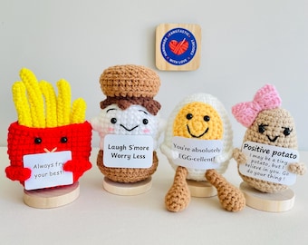 Supportive Positive Crochet Marshmallow S’more, Vegetables Fruits and Animals, Staff Coworker Gift,Christmas Stocking Stuffer, Birthday Gift