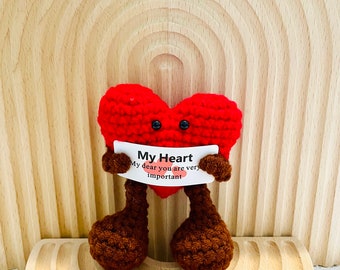 Pocket Hug, Emotional Support Crochet Heart, Personalized Crochet Heart, Crochet Ornament, Heart Charm, Keychain Pocket Hug, Gift for Her