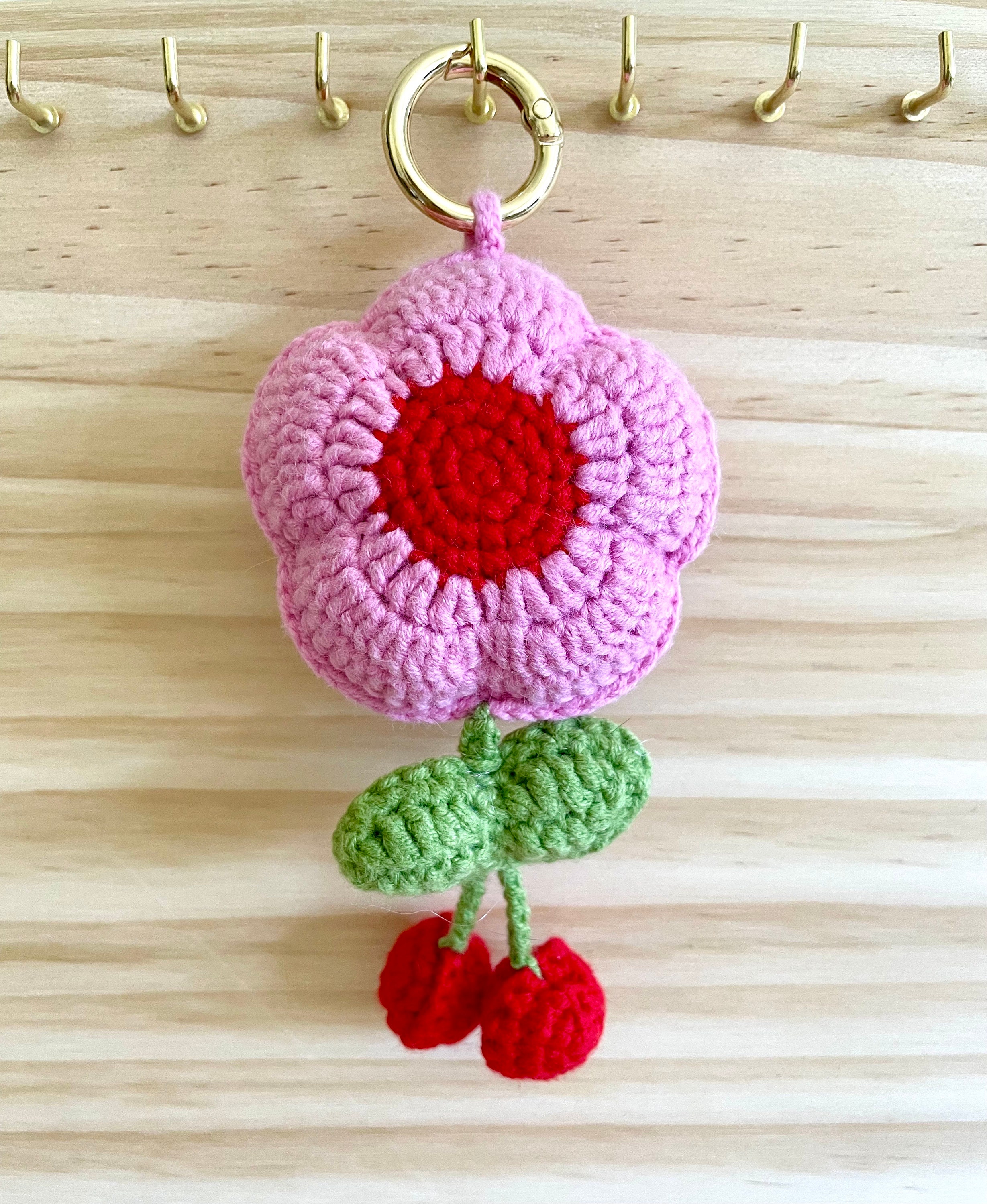 Crochet Cute Cherry Flower Key Charm Keychain Bag Charm, Bag