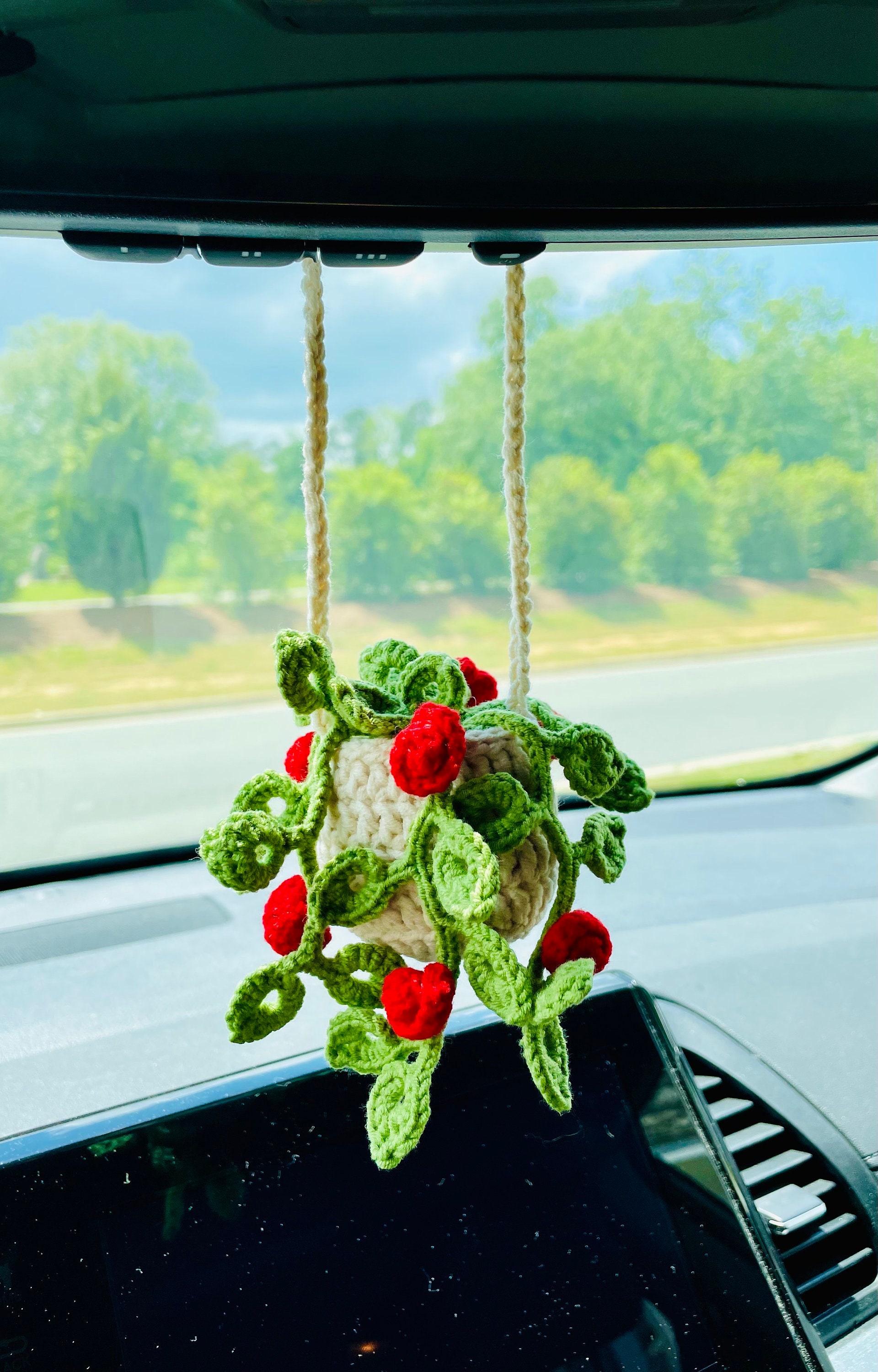 Crochet Roses Car Hanging Plant: Rearview Mirror Decoration - Etsy
