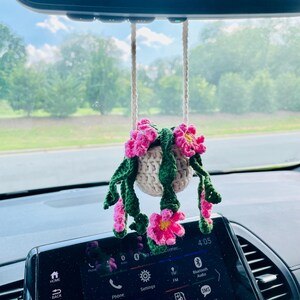 Planta colgante Monstera de ganchillo para coche: decoración hecha a mano para el espejo retrovisor. Christmas Cactus