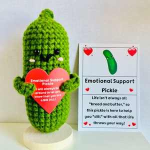 Emotional Support Pickle Cute Positive Crochet Pickle Personalized Crochet Pickle Crochet Ornament Birthday Gift Graduation Gift for Her/Him Red Heart Pickle