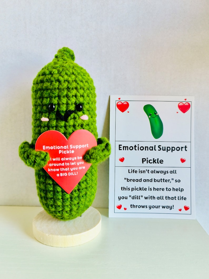 Emotional Support Pickle Cute Positive Crochet Pickle Personalized Crochet Pickle Crochet Ornament Birthday Gift Graduation Gift for Her/Him Red Heart Pickle