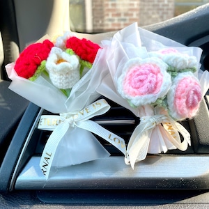 Crochet Flower Bouquet Car Vent Clips: Handmade Car Accessories