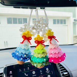 Crochet Christmas Tree Car Hanging: Holiday Rearview Mirror Decor