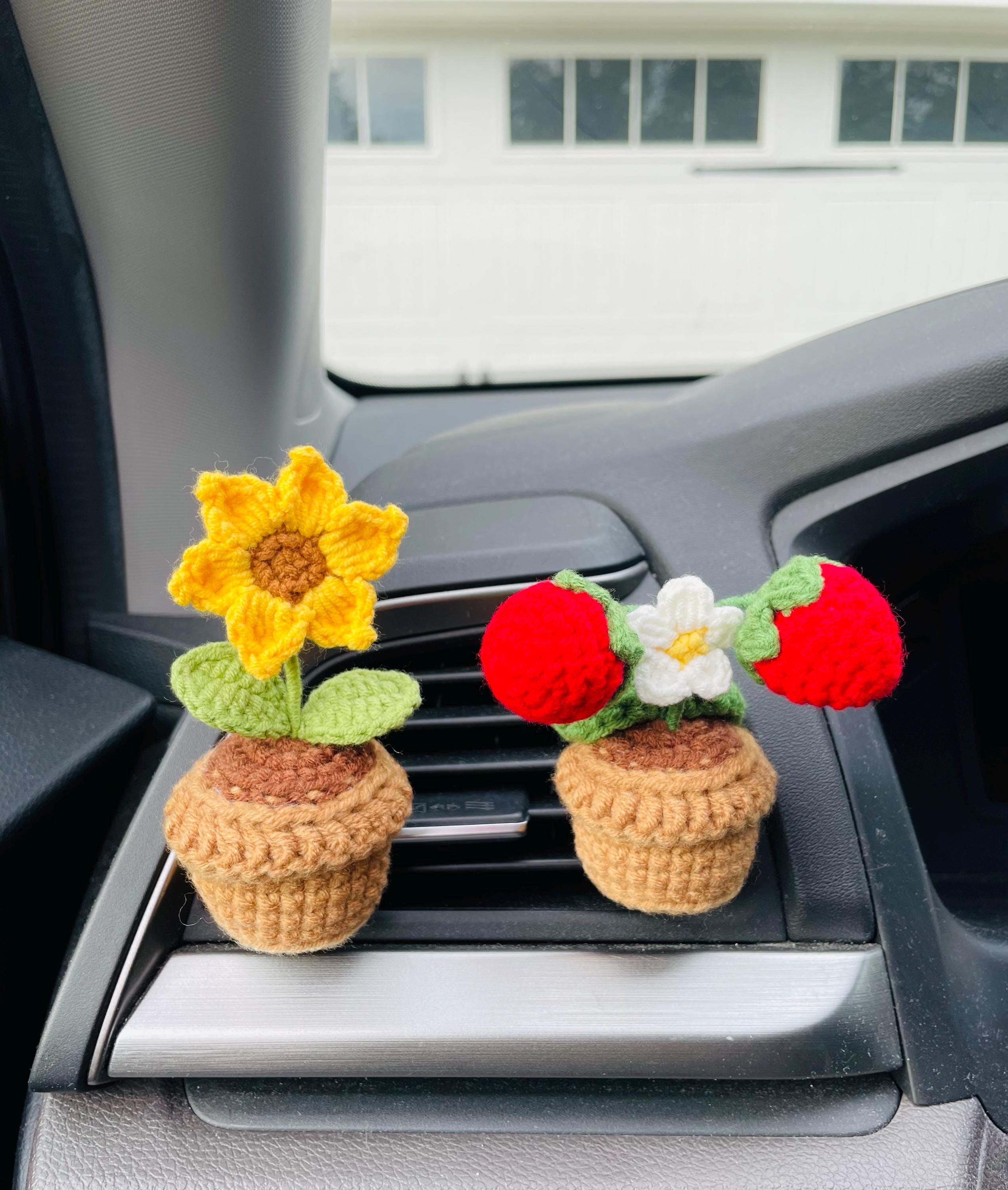 Crochet Flowers Car Hanging Plant: Handmade Rearview Mirror