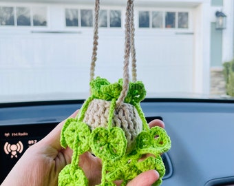 Cute Crochet Car Hanging Plant Rearview Mirror Plant Decoration Succulent Hanging Plant Car Accessory Gift for Mom Her Women Birthday Gift