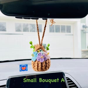 Crochet Flower Bouquet Car Charm: Handmade Rearview Mirror Plant