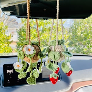 Crochet Car Hanging Plant: Handmade Rearview Mirror Decoration - Etsy