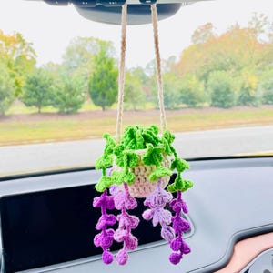 Crochet Wisteria Flower Car Hanging Plant: Rearview Mirror Decoration