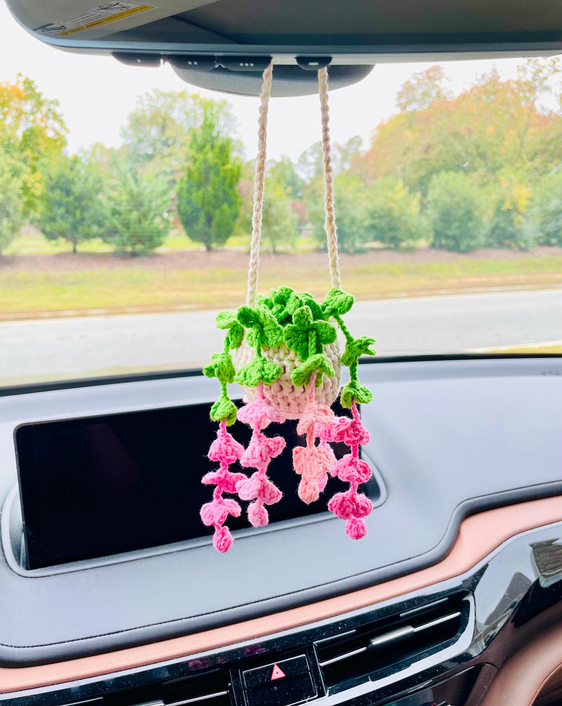 Crochet Wisteria Flower Car Hanging Plant: Rearview Mirror