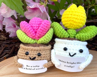 Crochet Emotional Support Tulips, Cute Crochet Tulip Potted Plant, Succulent Plant, Gift for Mother, Birthday Gift for Her, Thinking of you