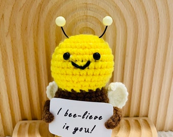 Emotional Support Bee, Carrot, Pineapple| Cute Crochet Motivational Gift| Desk Accessories| Cheer Me Up| Birthday Gift| Gift for Her/Him