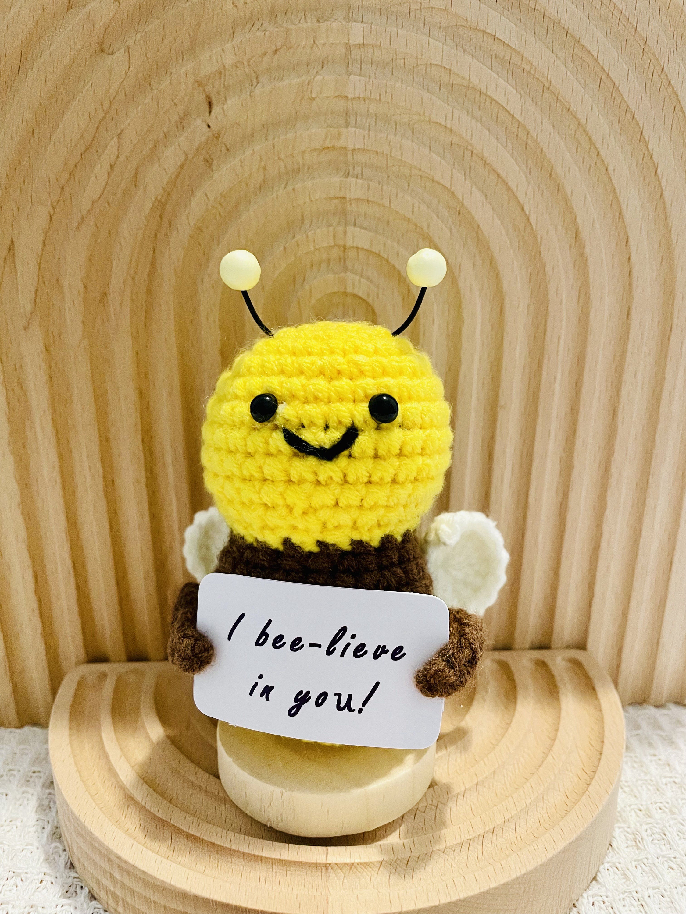 Crochet Gifts Positive Bee, Wool Cute Emotional Bee Crochet With Positive Card, Knitted Cute Crochet Animals - 4