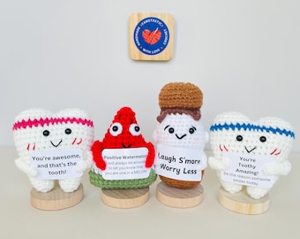 Crochet Positive S’more, Tooth, Light Bulb, Positive Veggies Fruits and Animals, Tooth Fairy Gift,Nurse Doctor Dentist Appreciation Gift