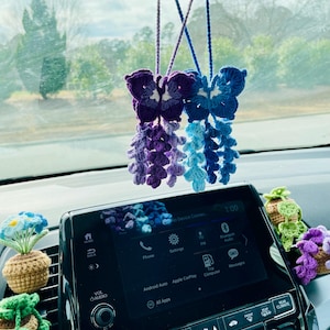 Planta colgante Monstera de ganchillo para coche: decoración hecha a mano para el espejo retrovisor. imagen 20