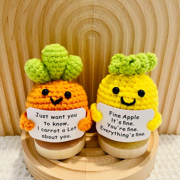 Emotional Support Bee, Carrot, Pineapple| Cute Crochet Motivational Gift| Desk Accessories| Cheer Me Up| Easter Gift| Gift for Her/Him