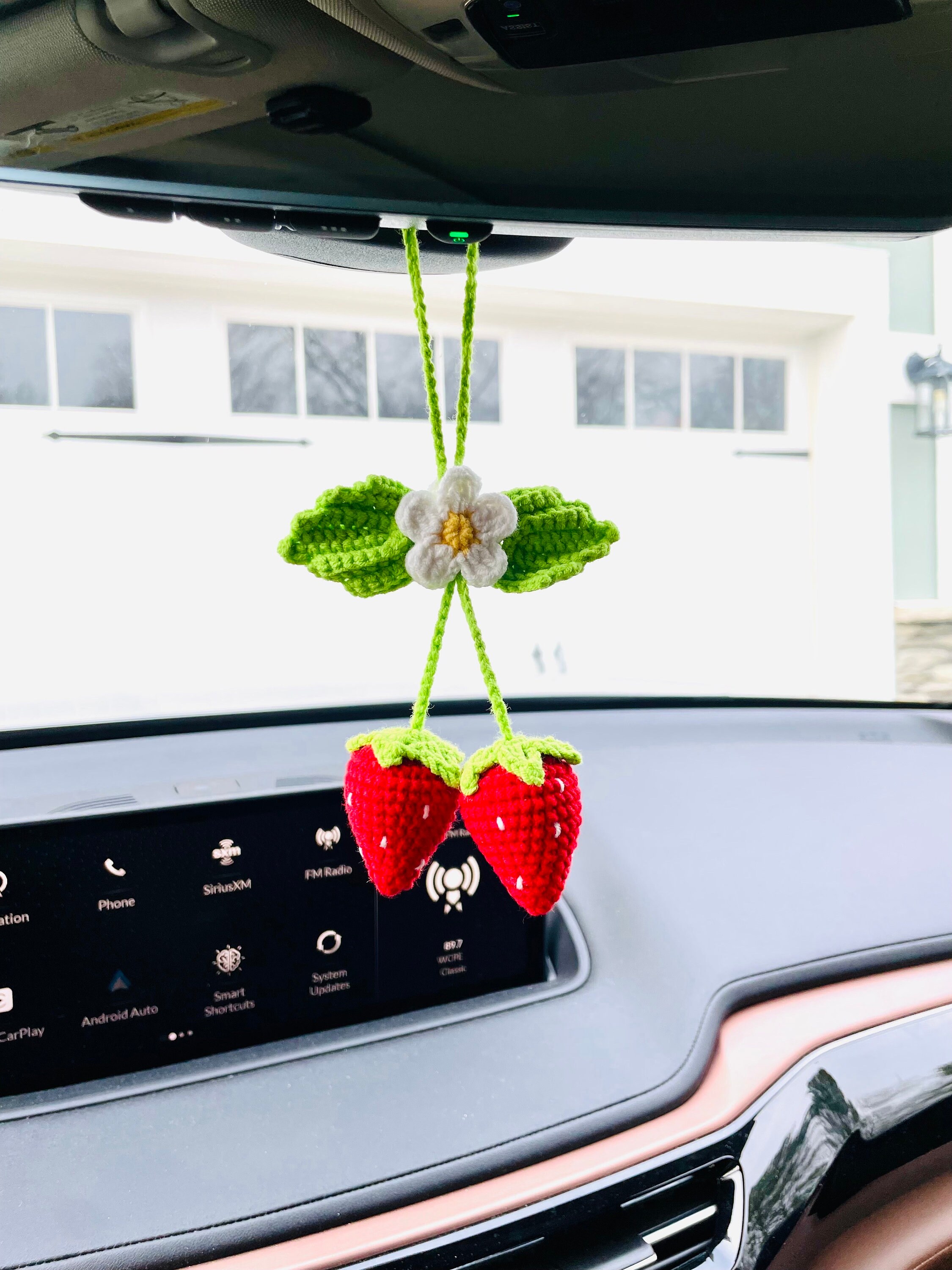 Crochet Strawberry Car Hanging: Rearview Mirror Decoration - Etsy