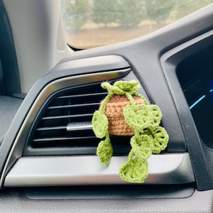 Planta colgante Monstera de ganchillo para coche: decoración hecha a mano para el espejo retrovisor. Ivy Leaves Clip