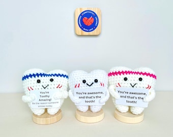 Crochet Positive Tooth: Handmade Positive Dentist/Nurse Gift, Holiday White Elephant Gift Ideas, Crochet Animals Food and Sports Balls