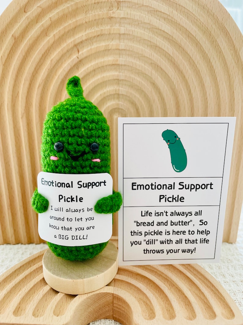 Emotional Support Pickle Cute Positive Crochet Pickle Personalized Crochet Pickle Crochet Ornament Birthday Gift Graduation Gift for Her/Him Classic Pickle