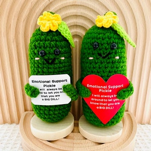 Emotional Support Pickle Cute Positive Crochet Pickle Personalized Crochet Pickle Crochet Ornament Birthday Gift Graduation Gift for Her/Him Yellow Flower+A Leaf