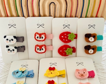 Crochet Animal Hair Clip Set: Handmade Cotton Baby Hairpins