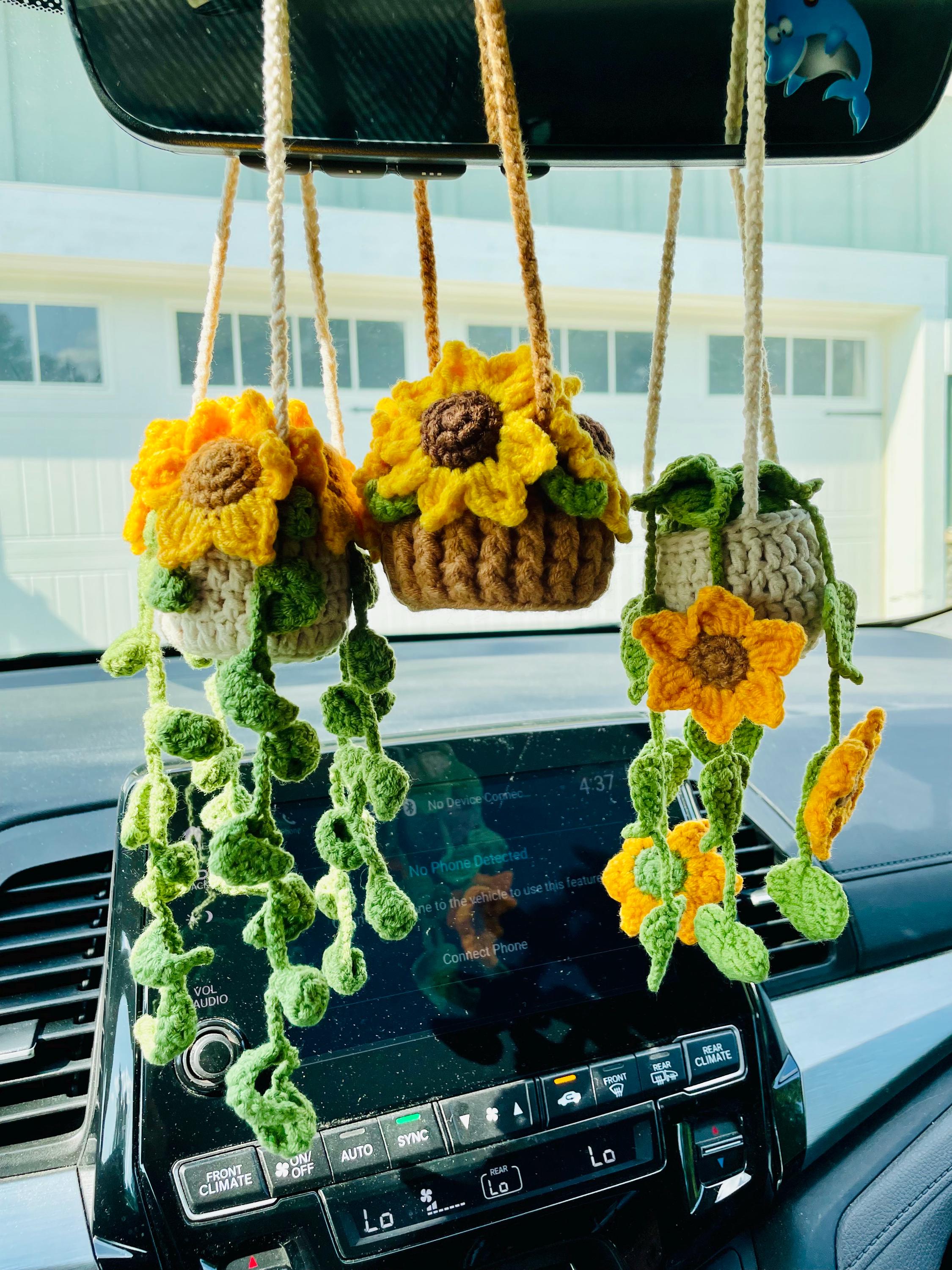 Crochet Sunflower Car Hanging Plant: Rearview Mirror Decor - Etsy