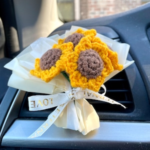 Crochet Sunflower Bouquet Car Vent Clip: Handmade Car Accessory