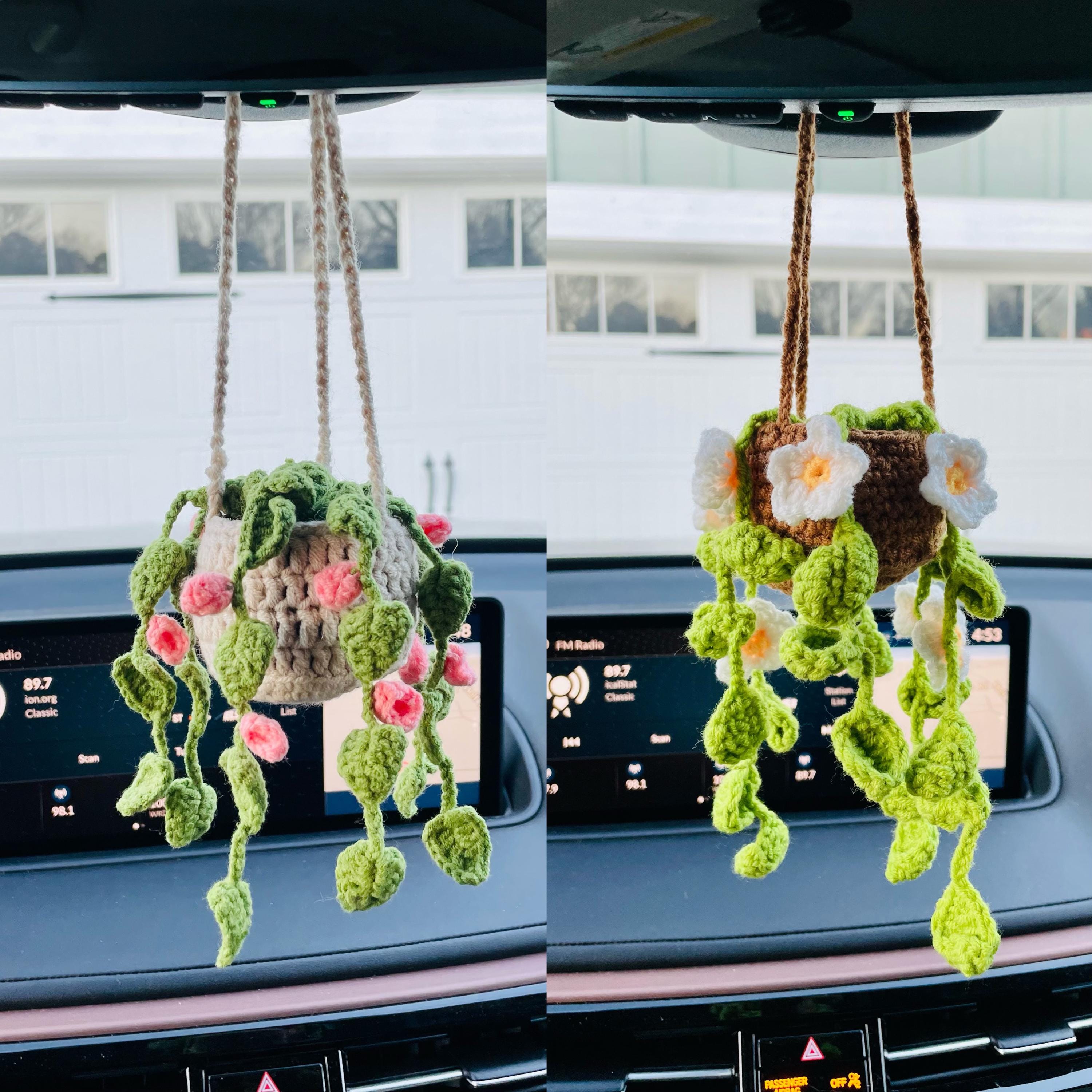 Crochet Car Hanging Plant: Handmade Rearview Mirror Decoration - Etsy