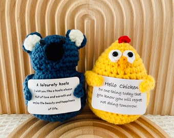 Emotional Support Chicken Cute Crochet Mabel Chicken A Leisurely Koala Personalized Desk Decor Motivational Gift Birthday Gift for Her/Him