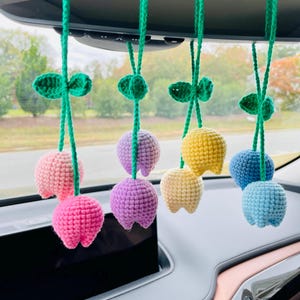 Crochet Flower Car Hanging Decor: Handmade Rearview Mirror Charm