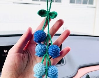 Crochet Blueberry Car Hanging Plant: Rearview Mirror Decoration
