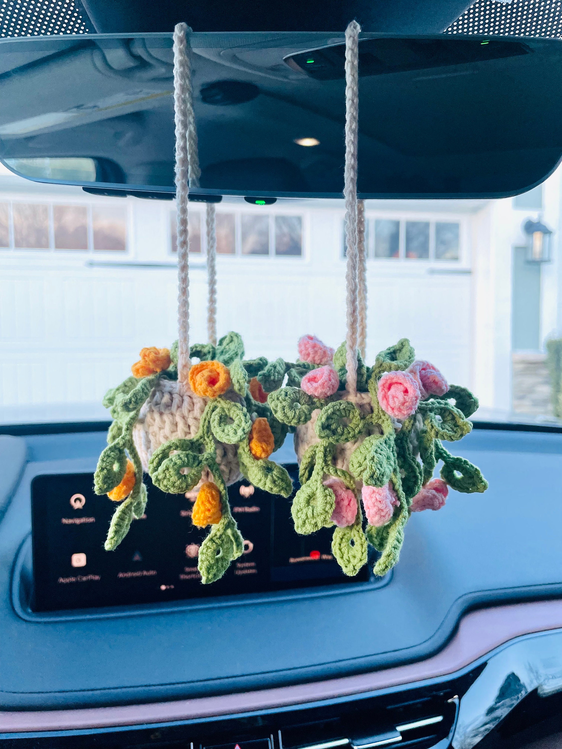 ララオーダー 門松86、ウォールフラワー118ガーランド Crochet Rose Car Hanging Plant: Handmade Rearview Mirror