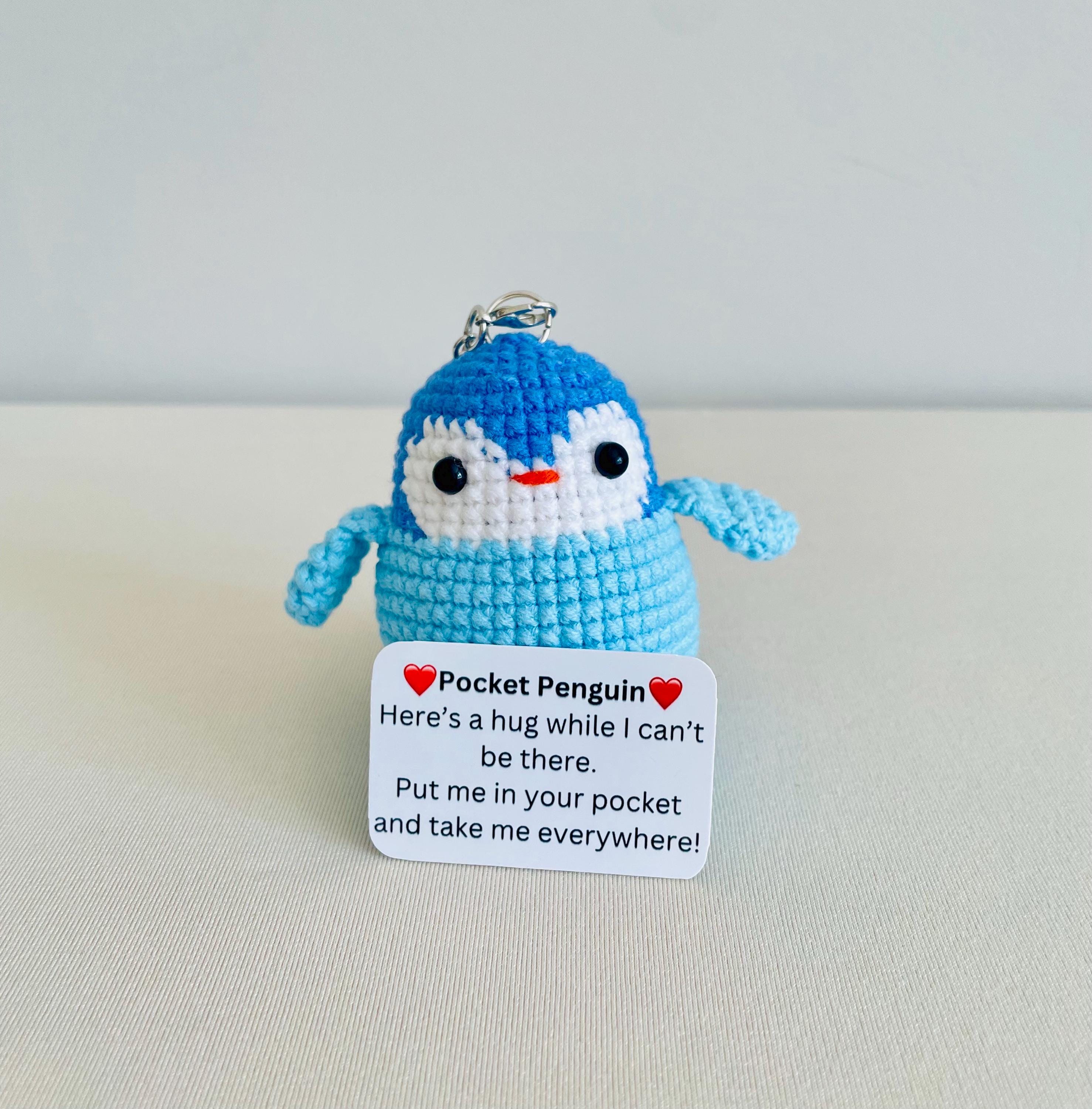 Handmade Crochet Penguin Pocket Hug Token - Emotional Support Stress Toy With Greeting Card