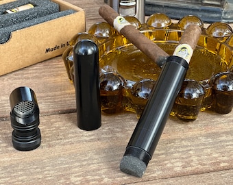 Cigar Accessory - Polish Black containment cylinder with a built in Humidification system