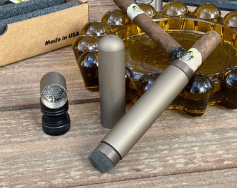 Cigar Accessory - Matt Light Brown containment cylinder with a built in Humidification system
